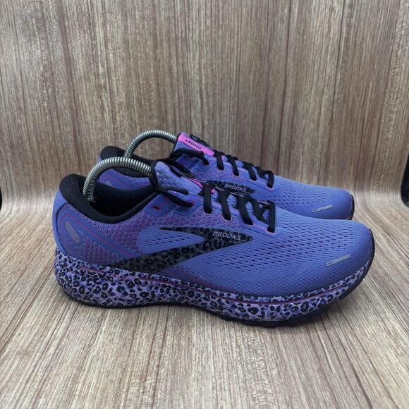 Brooks Ghost 14 Shoes Womens 11 B Purple Running Electric Cheetah sneakers READ - Picture 1 of 9